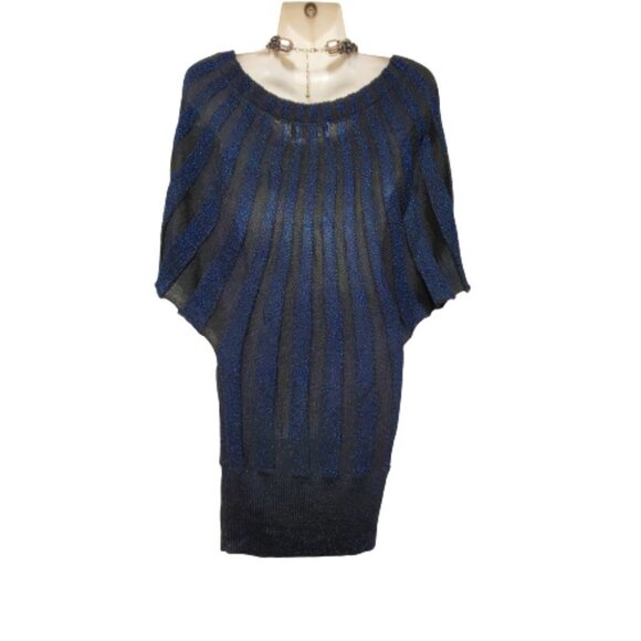 BLUE Glitter Stretchy Tunic Knit Dress or Glitter Top One Size - Picture 4 of 12